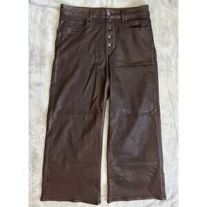 PAIGE Anessa Wide Leg Sz 31 Waxed Jeans High Waisted Chicory Coffee Luxe Coated